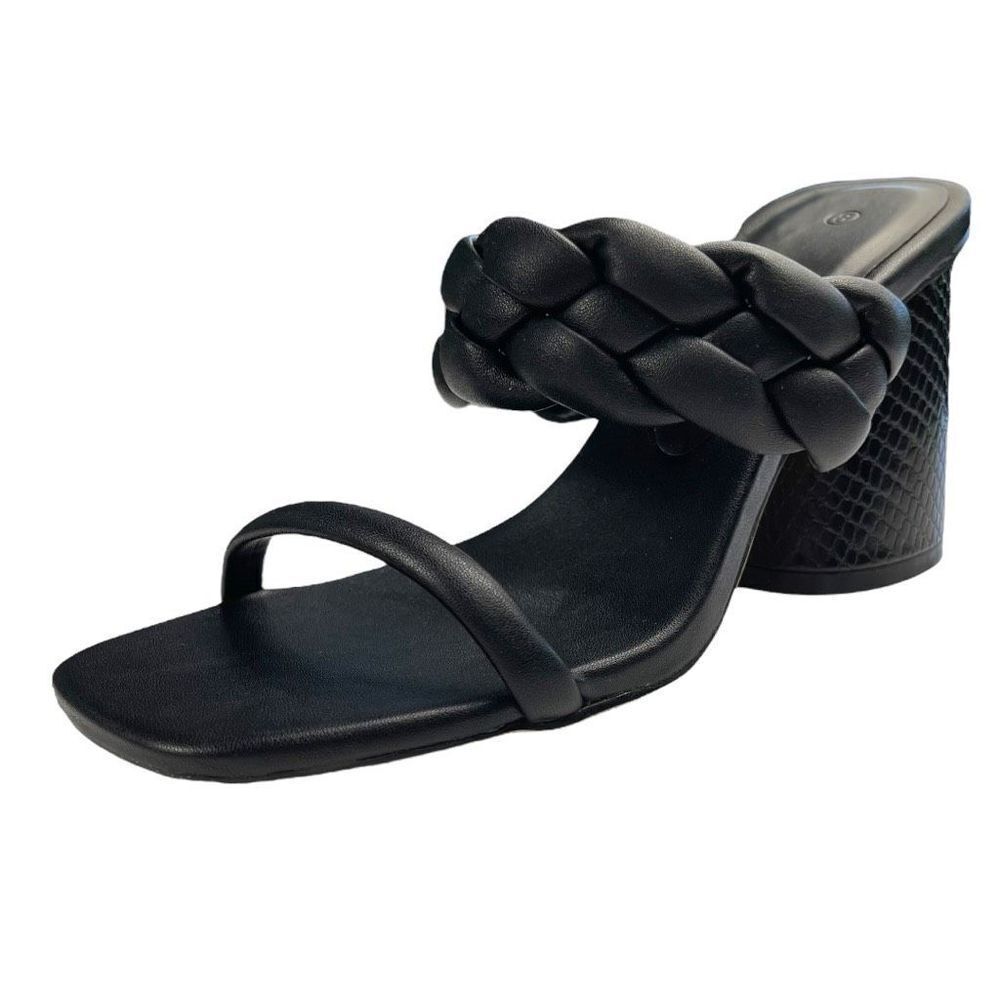 Rilista Women's Black Square Open Toe Braided Strap Slide Sandals Size 8 M